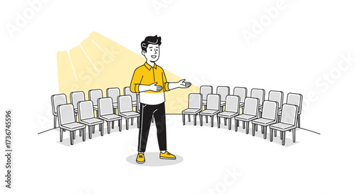 Speaker Addressing Audience During Seminar With Presentation Spotlight Under Bright Illumination