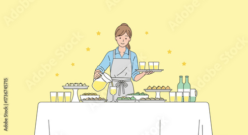 Service Staff Preparing Drinks And Food For A Celebration At A Festive Gathering