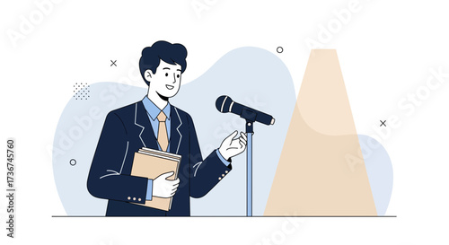Speaker Presenting, Public Speaking, Conference, Orator, Lecture, Speech, Illustration Style