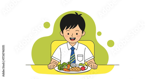 Student Enjoying Fresh Nutritious Meal Smiling, Celebrating Positive Healthy Habits