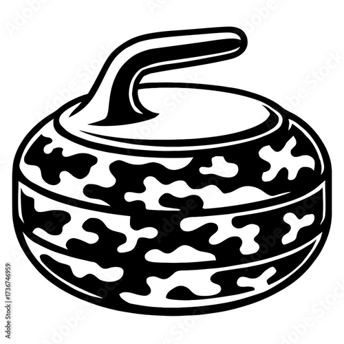 Curling Stone with Camouflage Pattern - Black and White Vector Illustration