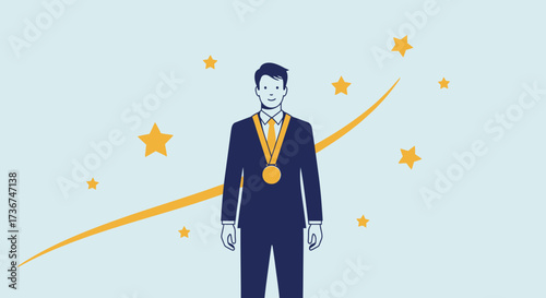 Success Achieved Medal Winning Celebration, Business Leader In The Spotlight