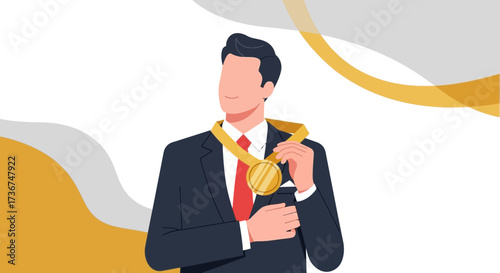 Successful Business Person Displaying Award: Achievement, Triumph, and Victory Illustration