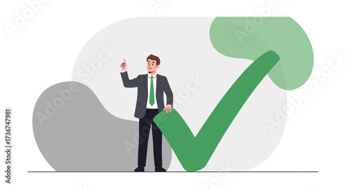 Successful Business Person with Green Checkmark Signifying Achievement and Approval