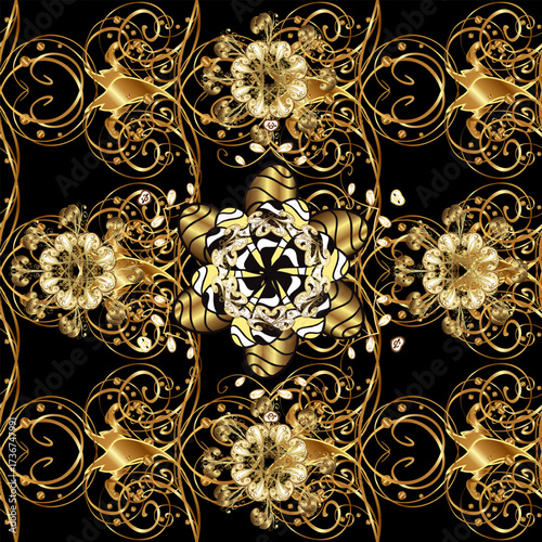seamless floral pattern. Vector golden pattern. Seamless golden textured curls. Oriental style arabesques. pleasant colors with gold elements. Vector illustration. 