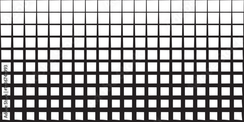 Square grid pattern with gradient line thickness. Black and white geometric design transitioning from bold to thin outlines. Abstract vector illustration.