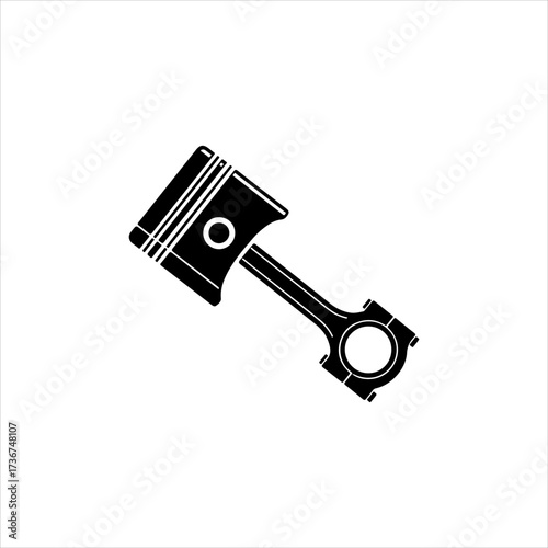 A black silhouette icon of an engine piston and connecting rod on a white background.