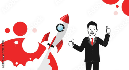 Successful Business Venture: Rocket Launch Illustrating Growth and Positive Achievement