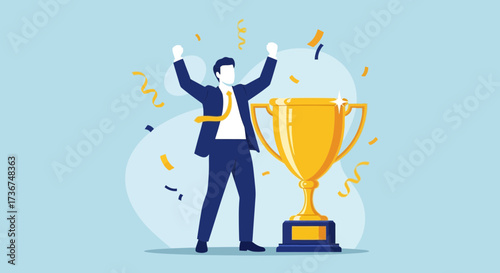 Successful Businessman Celebrates Victory: Reaching Goals And Achiving Top Awards