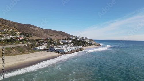 Aerial drone view of county line beach near Malibu los Angeles California showing the beautiful pacific coastline
