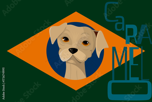 caramel stray dog - Brazilian flag with a mascot
