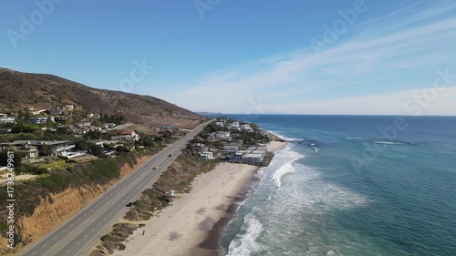 Aerial drone view of county line beach near Malibu los Angeles California showing the beautiful pacific coastline