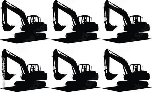 Silhouette of excavator machine with operator, heavy construction equipment at work, digging, earth moving, industrial site, building machinery, outdoor labor, construction silhouettes