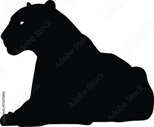 Silhouette of a majestic black panther sitting majestically isolated on white background silhouette