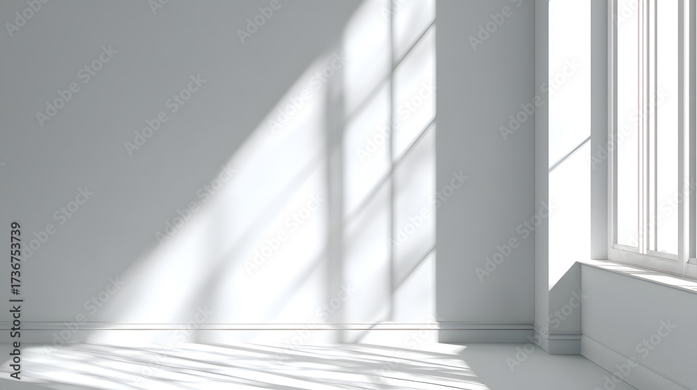 Obraz premium Minimal Sunlight Window Shadows on White Interior Wall