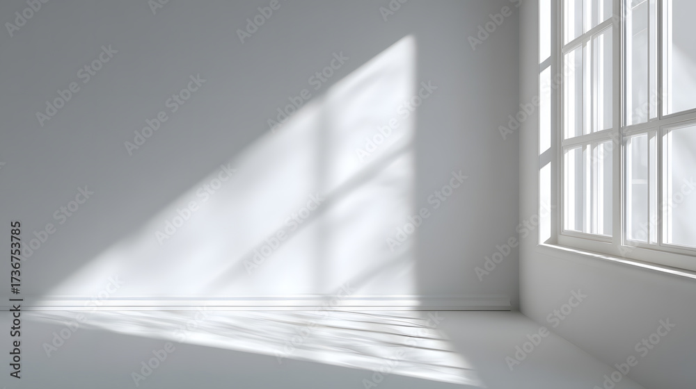 Fototapeta premium Minimal Sunlight Window Shadows on White Interior Wall