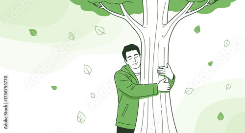 Man embracing a tree in nature, symbolizing the environment and sustainability