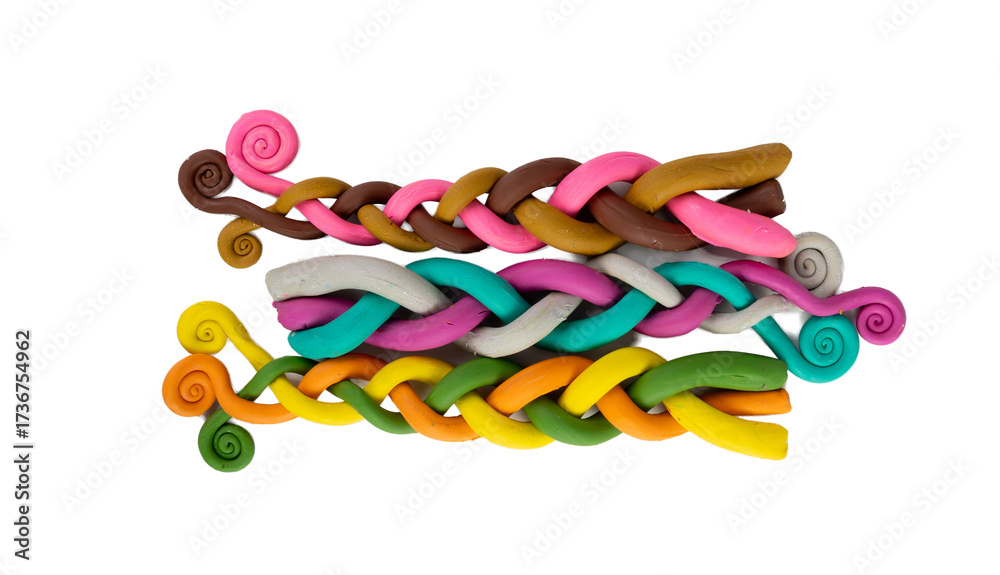 Fototapeta premium Plasticine Elements Isolated, Modeling Material Clay Pieces, Creativity Clay Dough, Plasticine on White