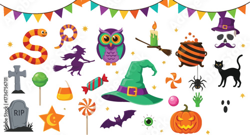 Spooky halloween elements vector illustration for party invitations and decorations design