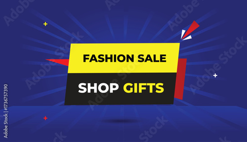 fashion shop sale gifts web banner vector art template design badge icon label yellow black gray red gradient shapes dark blue light sun shine abstract business background modern creative style