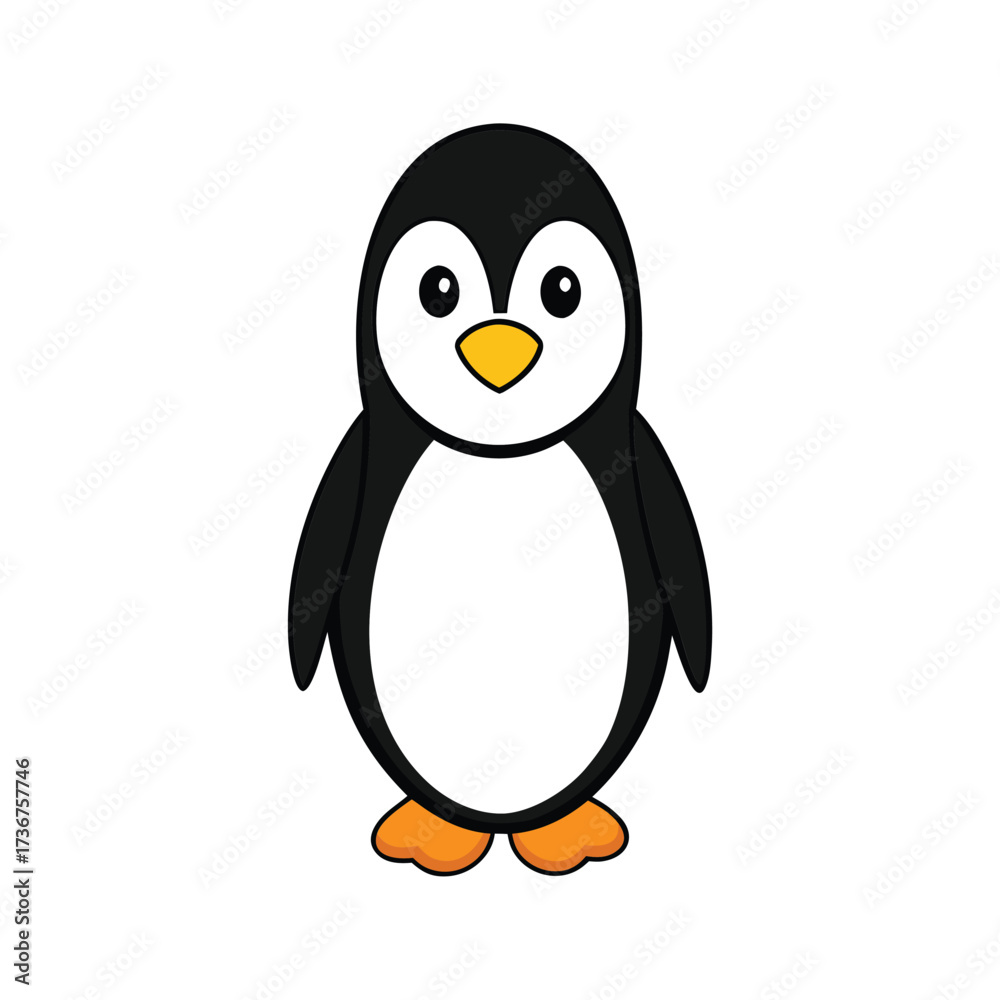 Fototapeta premium Adorable Cartoon Penguin Illustration - Cute Arctic Bird Character Graphic Design Element on White Background