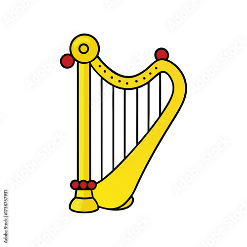 Golden Harp with Strings Cartoon Christmas
