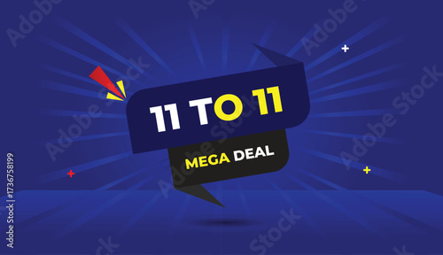 11 to 11 mega deal web banner vector art template design badge icon label dark blue black gray shapes dark blue light sun shine abstract background business modern style creative layout promotion