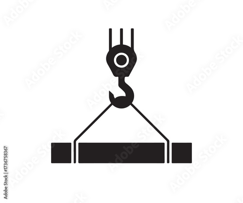 Vector crane hook lifting load on white background