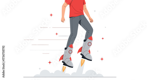 Man With Rocket Boots Taking Off With Innovative Propulsion And Speed Illustration