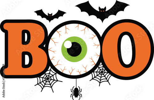 Spooky halloween boo design with bats and spiderwebs for festive holiday fun