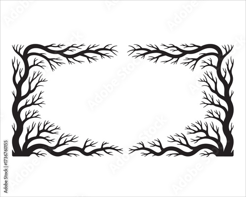 Decorative tree branches silhouette forming natural frame