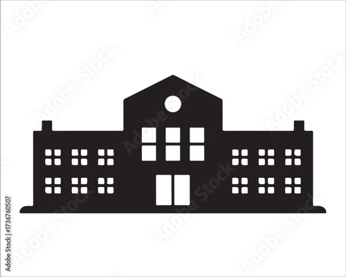 Silhouette of historic building with arched windows isolated