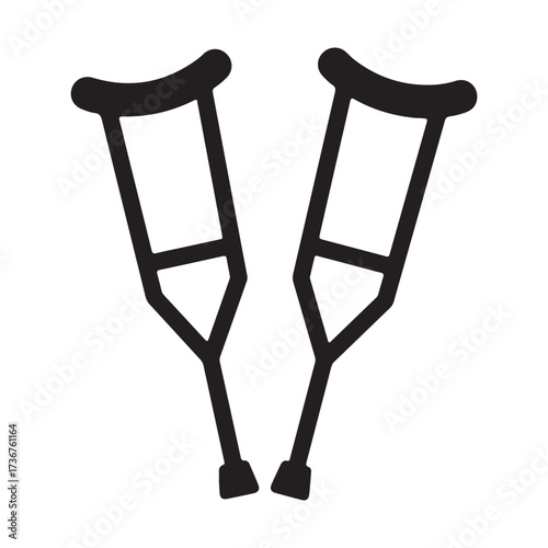 Minimalist line art icon representing a pair of medical crutches for mobility assistance