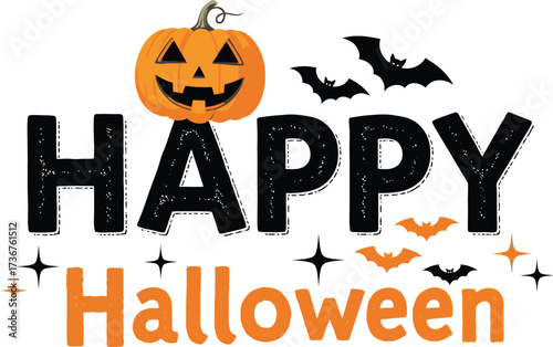Celebrate happy halloween with pumpkin and bats for festive autumn season greetings