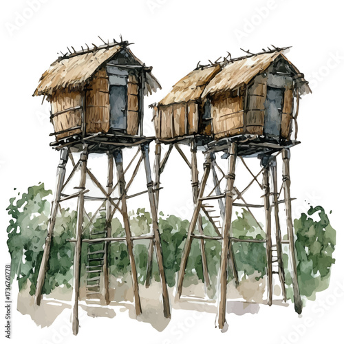 watercolor of Stilts, vector, isolated on a white background.