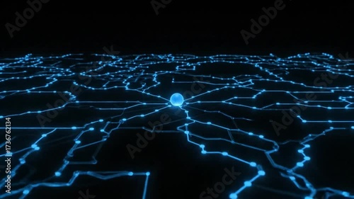 Glowing Blue Digital Network Hub Connection Technology.