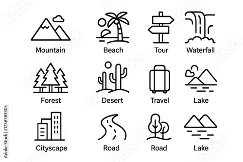 Travel destinations including mountains, beaches, forests, and lakes capture the beauty of nature in various landscapes