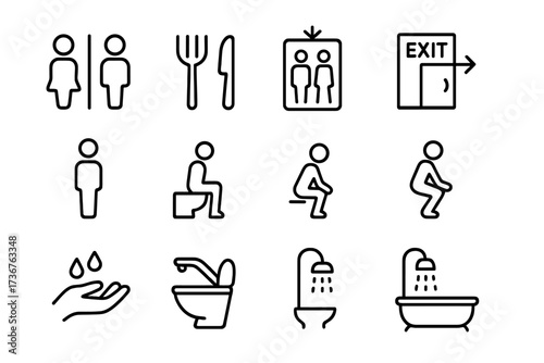 Icons representing various public facilities and activities for ease of navigation and understanding