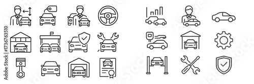 Icons representing various aspects of car services, maintenance, and ownership in a simple and clear design