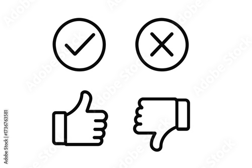 Symbols representing approval and disapproval commonly used in digital communication and feedback