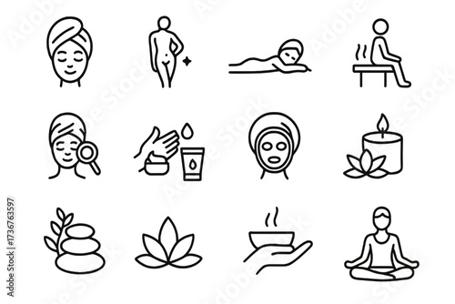 Relaxing spa icons showcasing wellness activities and treatments for a rejuvenating experience