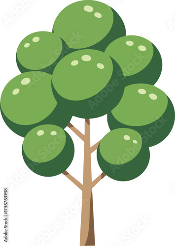 Green tree with round foliage and brown trunk natural vector design for landscaping and environment projects