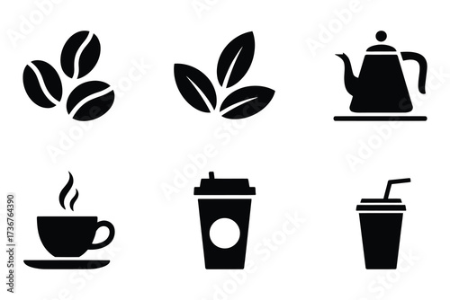 Coffee icons set silhouette for cafe and beverage business collection simple symbols