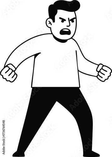 Angry man shouting with clenched fists expressing frustration and anger emotion in vector style illustration