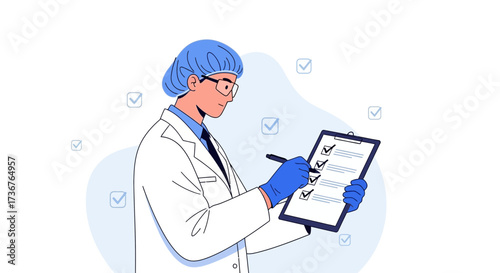 Medical Practitioner Performs Assessment And Marks Items On Clipboard For Review And Approval