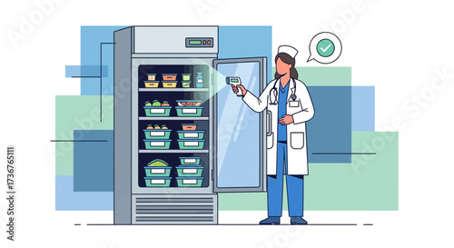 Medical Professional Checks Fridge Temperature For Food Storage, Healthy Food Inspection