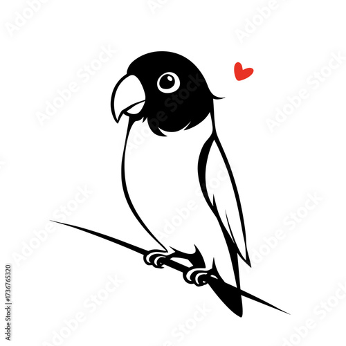 Lovebird. Lovebird simple black and white line art vector logo