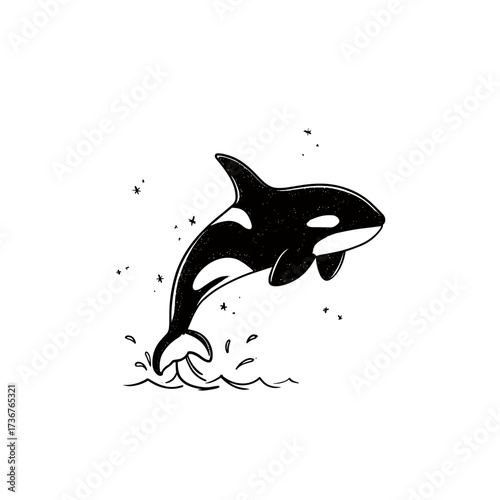 Orca. Orca simple black and white line art vector logo
