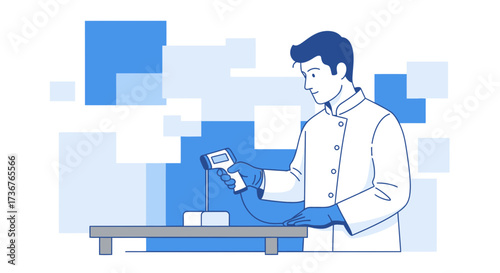 Medical Professional With Thermometer Checking Temperature Of Object In Laboratory Environment