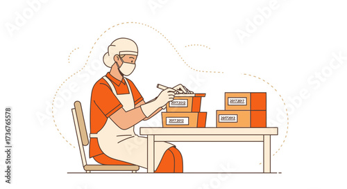 Medical Professional Working on Boxed Items in a Sterile Environment for Packaging and Storage